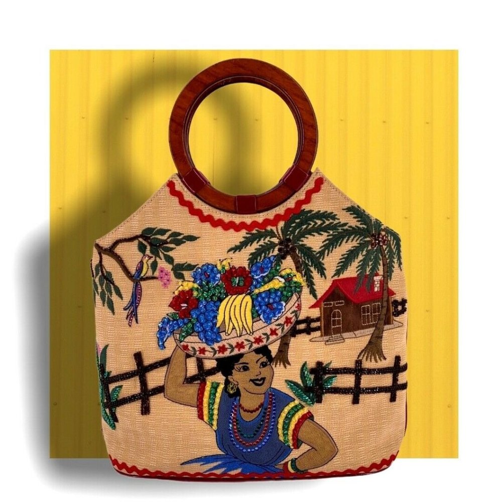 Vintage ISABELLA FIORE Colorful Beaded Lady Tote